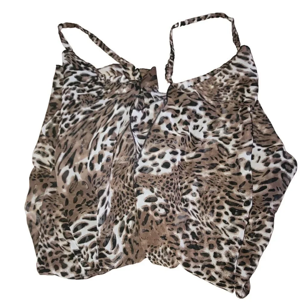 Leopard print Bikini with matching sheer‎ coverup Size L Animal Print Preowned